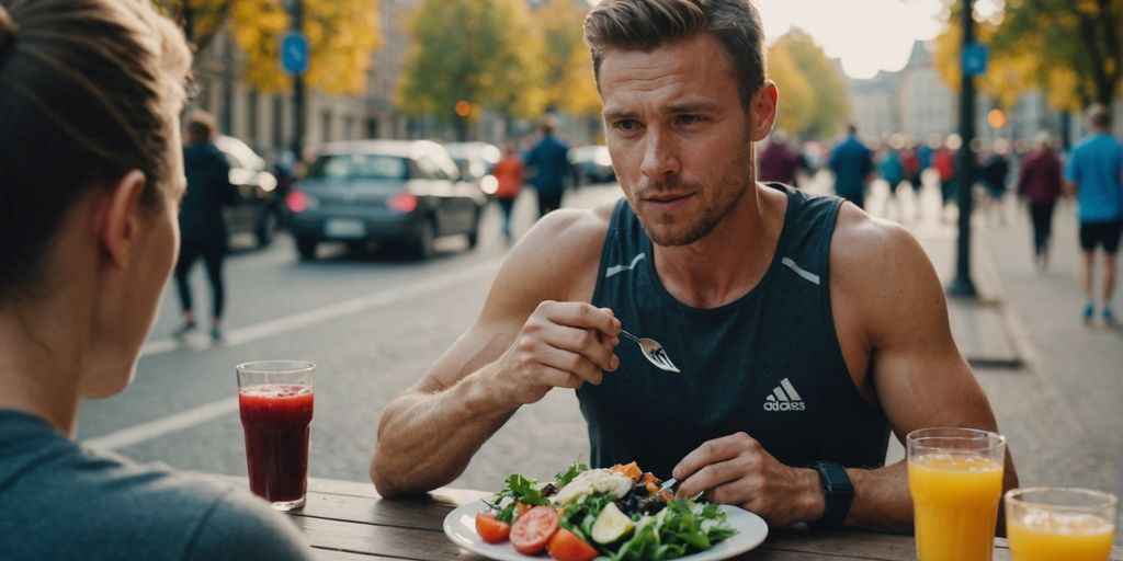 Runner eating nutritious food before half marathon event