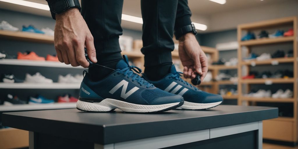 Customer being fitted for running shoes by a professional